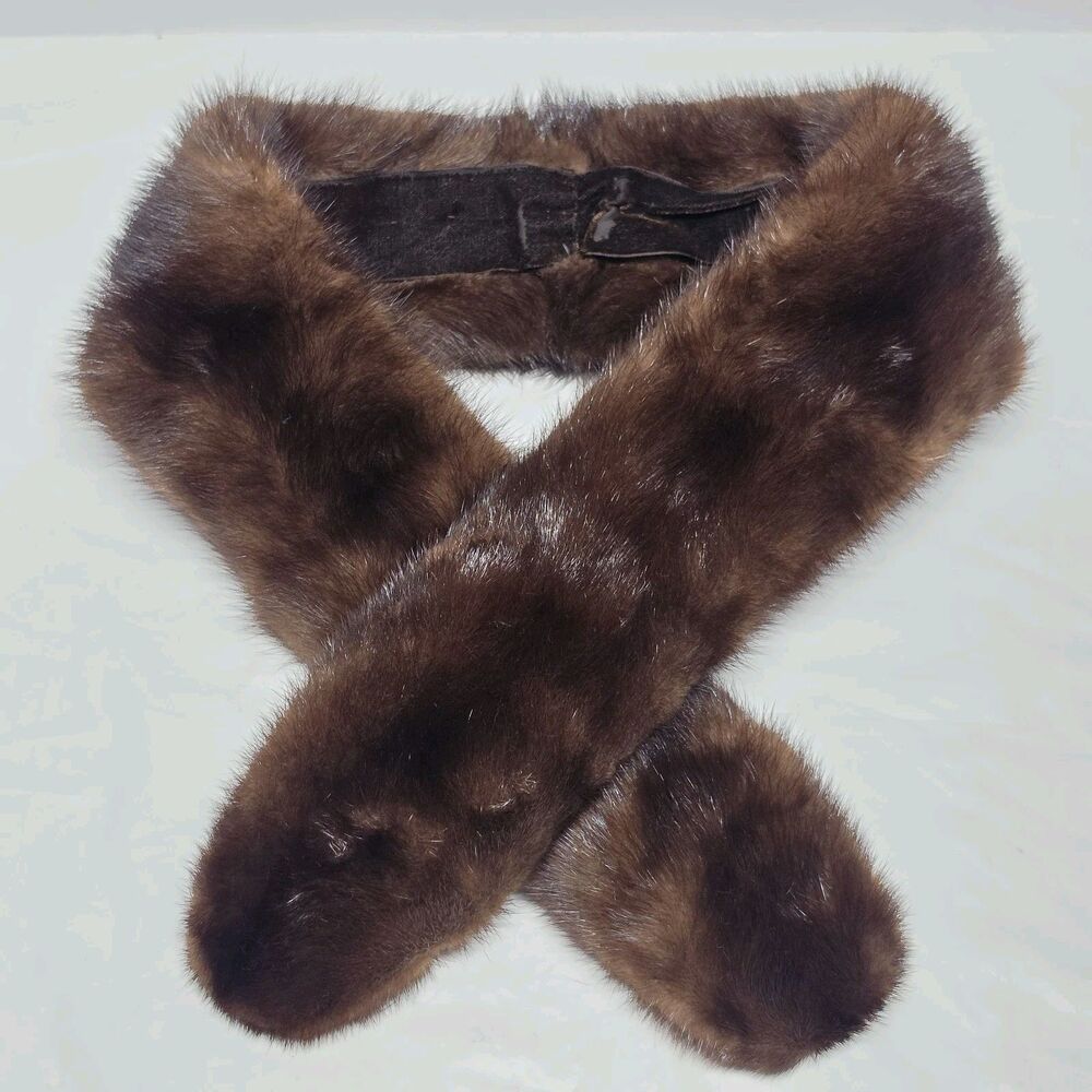 Vintage 60s 70s Brown Mink Fur Collar Stole Scarf Opera Evening Formal